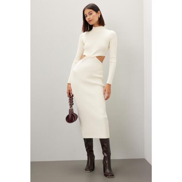 RONNY KOBO COLLECTIVE Off-White Knit Mock Neck Twist Cutout Sweater Dress M - Picture 1 of 13